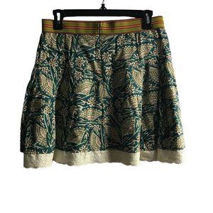 Free People Women's Skater Skirt Green Size 4 Lace Hem Elastic Waist Mini Skirt